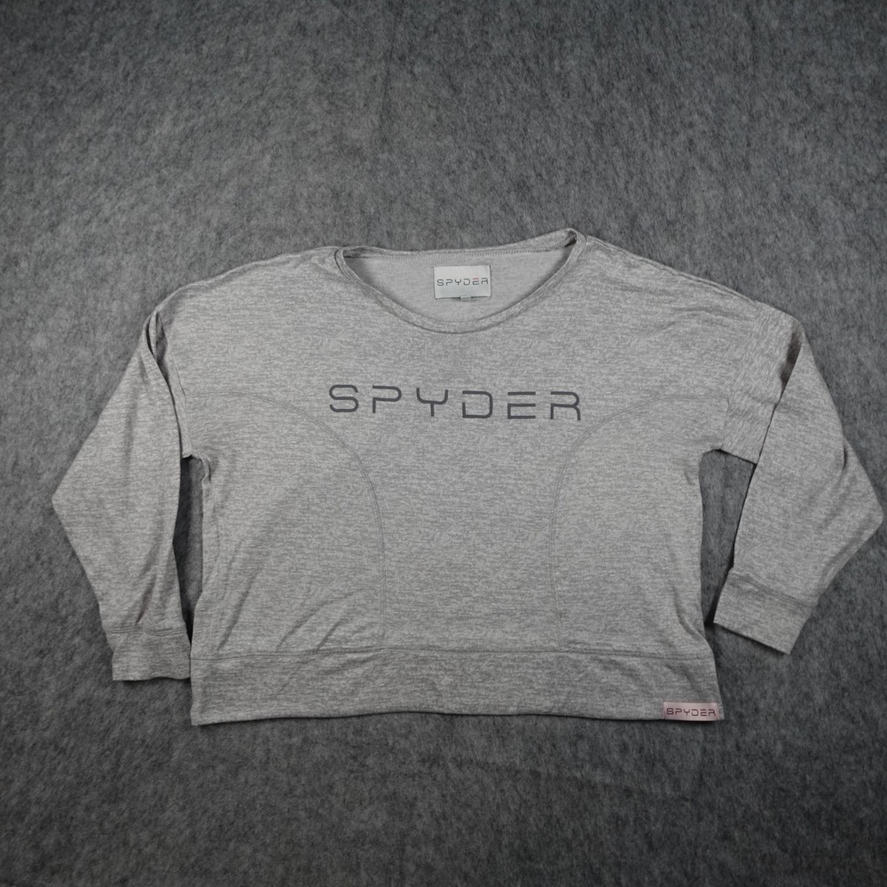 Spyder Sweatshirt Women Large Gray Heathered Long Sleeve Logo Pullover Crewneck